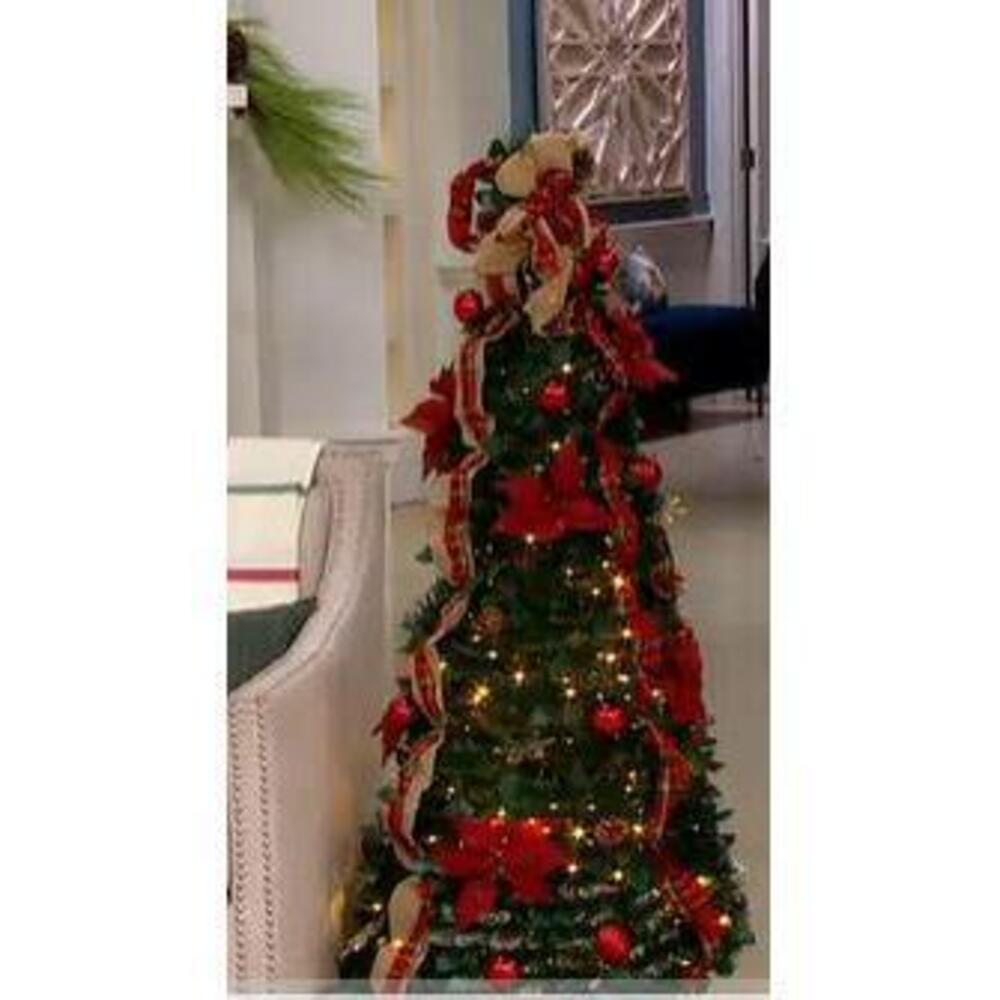 Barbara King 5' Pre-Lit Holiday Floral Pop Up Tree Red